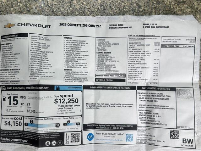2026 Chevrolet Corvette - $123,987