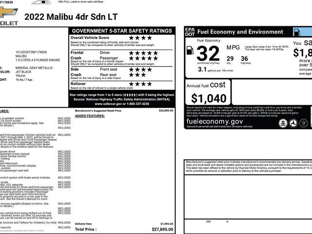 2022 Chevrolet Malibu - $14,995