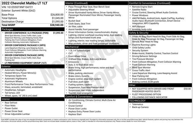 2022 Chevrolet Malibu - $16,494