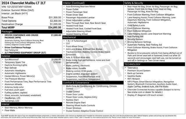 2024 Chevrolet Malibu - $19,495