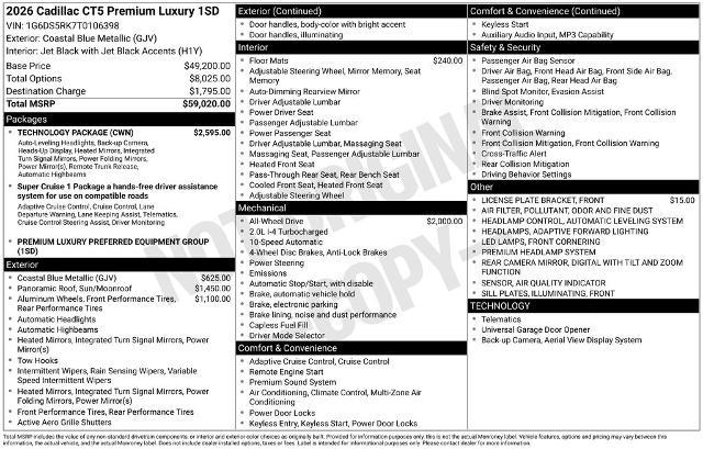 2026 Cadillac CT5 - $50,520
