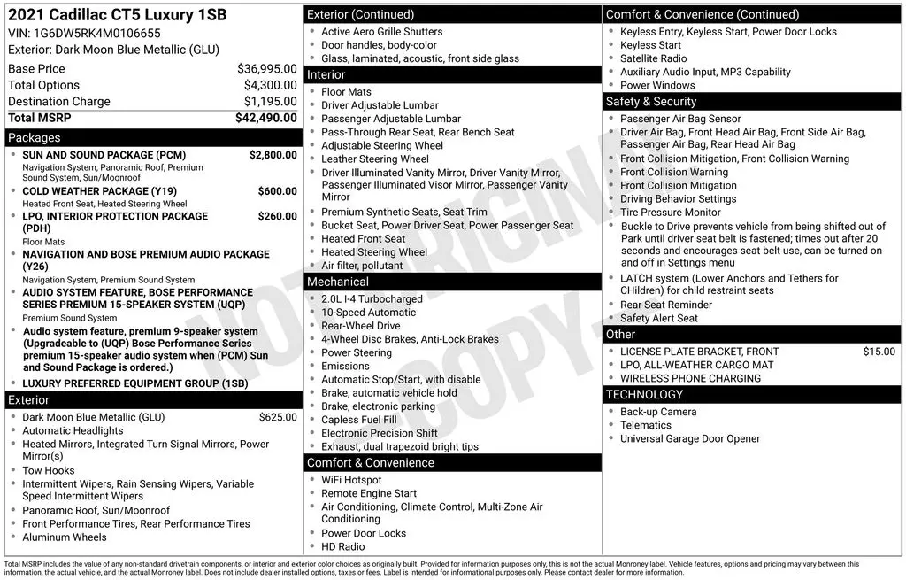 2021 Cadillac CT5 - $19,188