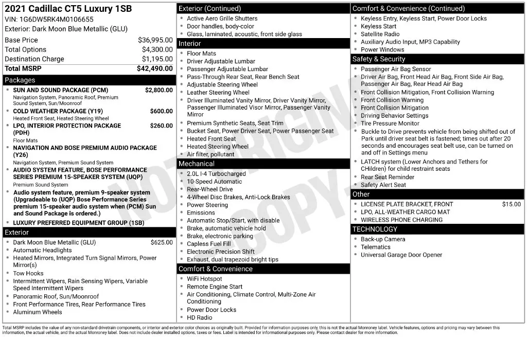2021 Cadillac CT5 - $17,498