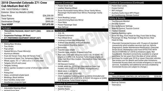 2018 Chevrolet Colorado Z71
