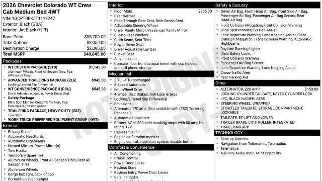 2026 Chevrolet Colorado Work Truck