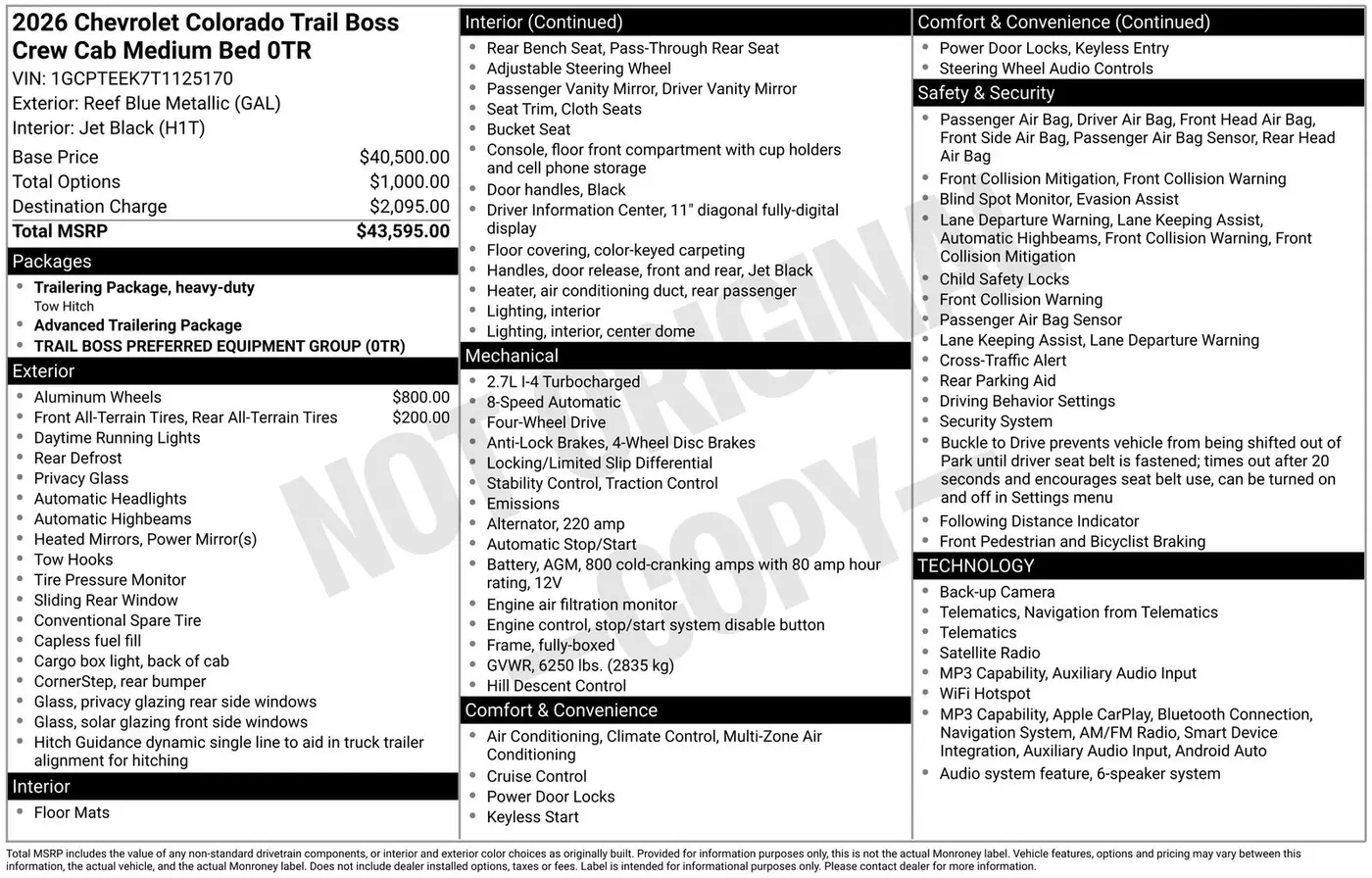 2026 Chevrolet Colorado - $40,121