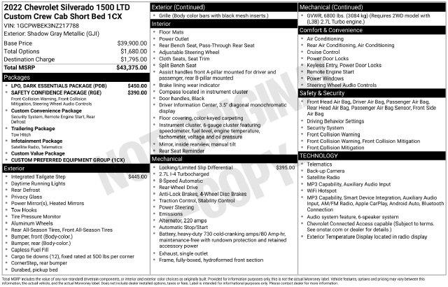 2022 Chevrolet Silverado Ltd - $25,450