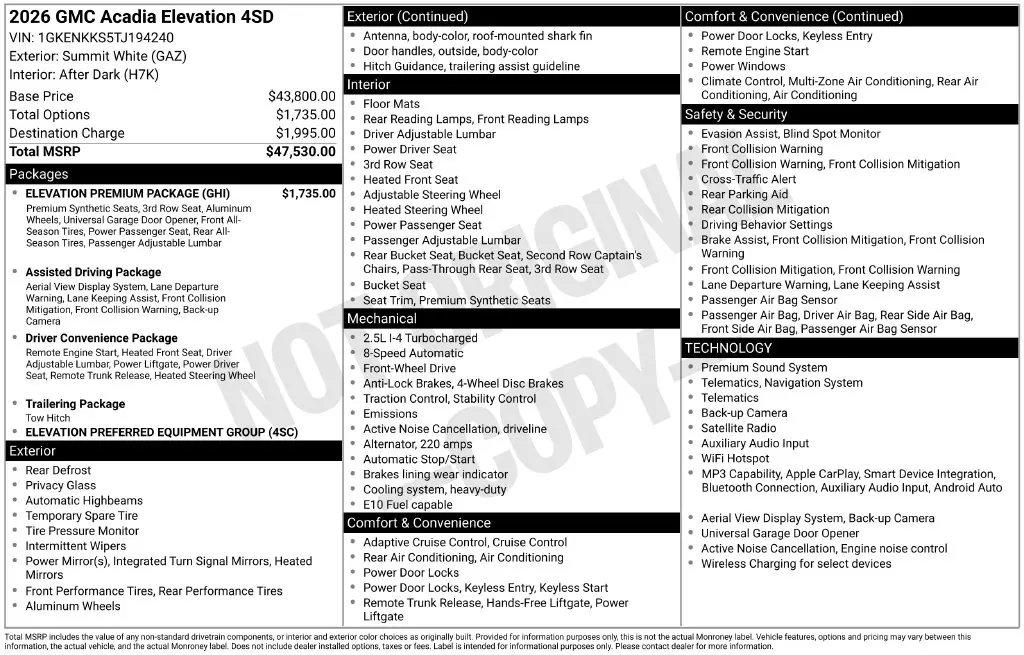 2026 GMC Acadia - $40,400