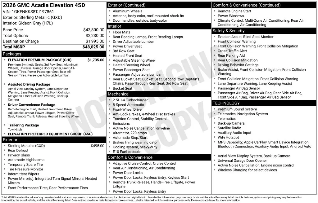 2026 GMC Acadia - $40,400