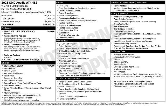 2026 GMC Acadia - $50,176