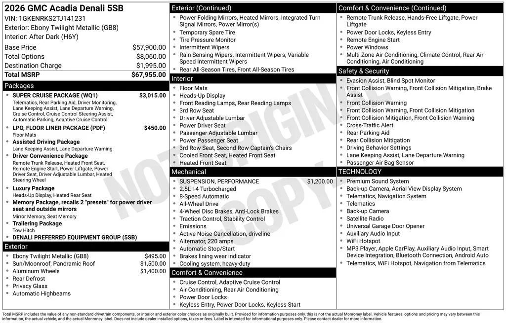 2026 GMC Acadia - $55,998