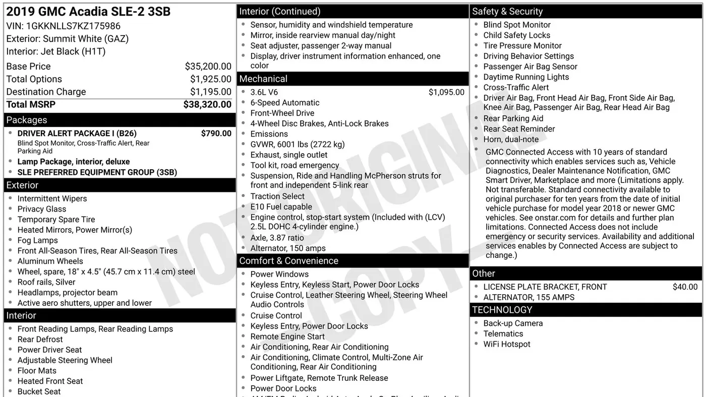 2019 GMC Acadia SLE-2