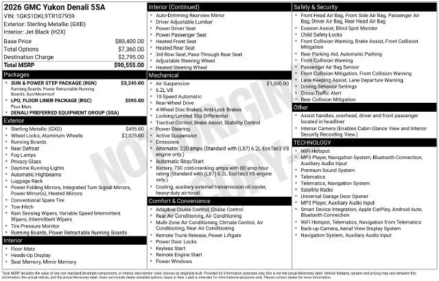 2026 GMC Yukon - $78,879
