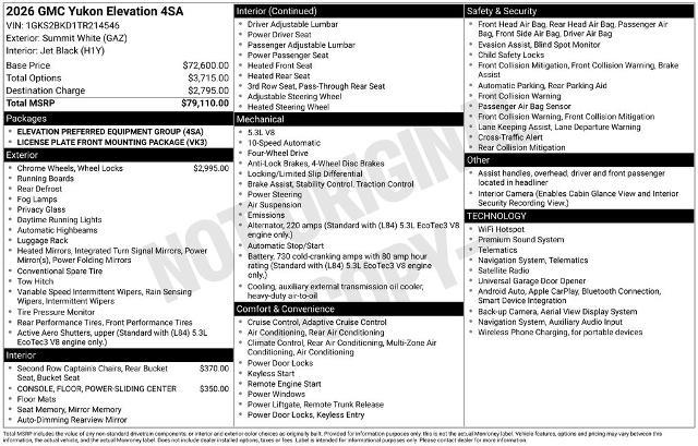 2026 GMC Yukon - $69,995