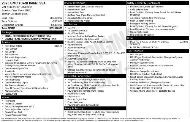 2025 GMC Yukon - $68,015