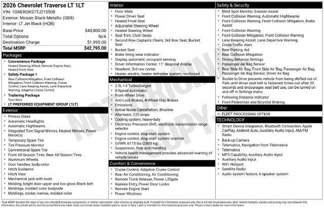 2026 Chevrolet Traverse - $36,198