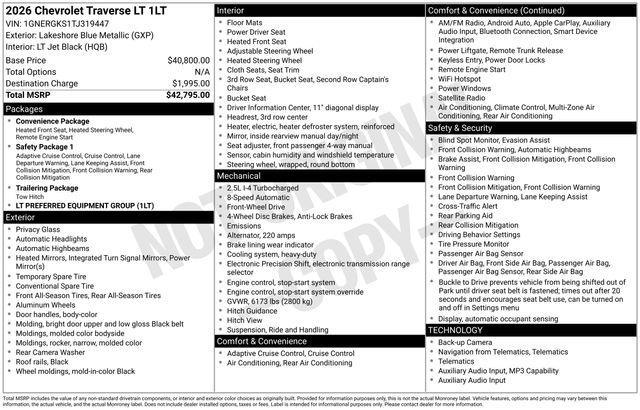 2026 Chevrolet Traverse - $39,750