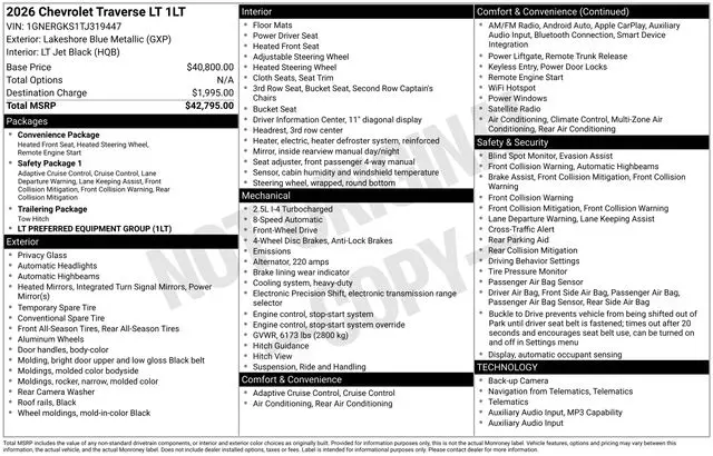 2026 Chevrolet Traverse - $38,168