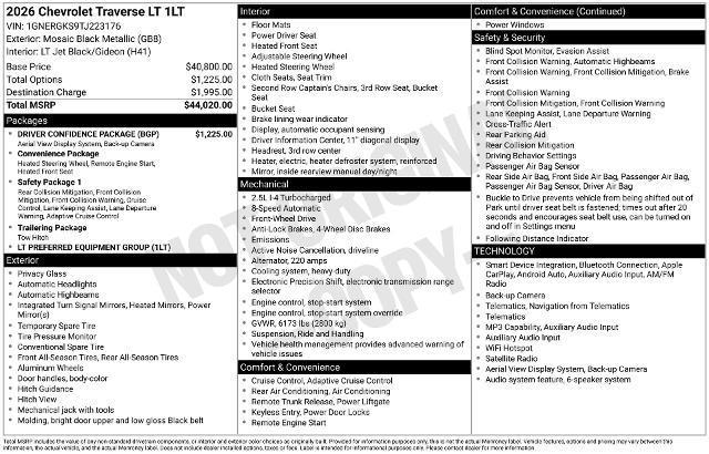 2026 Chevrolet Traverse - $36,583