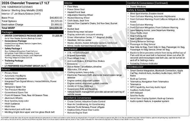 2026 Chevrolet Traverse - $36,435