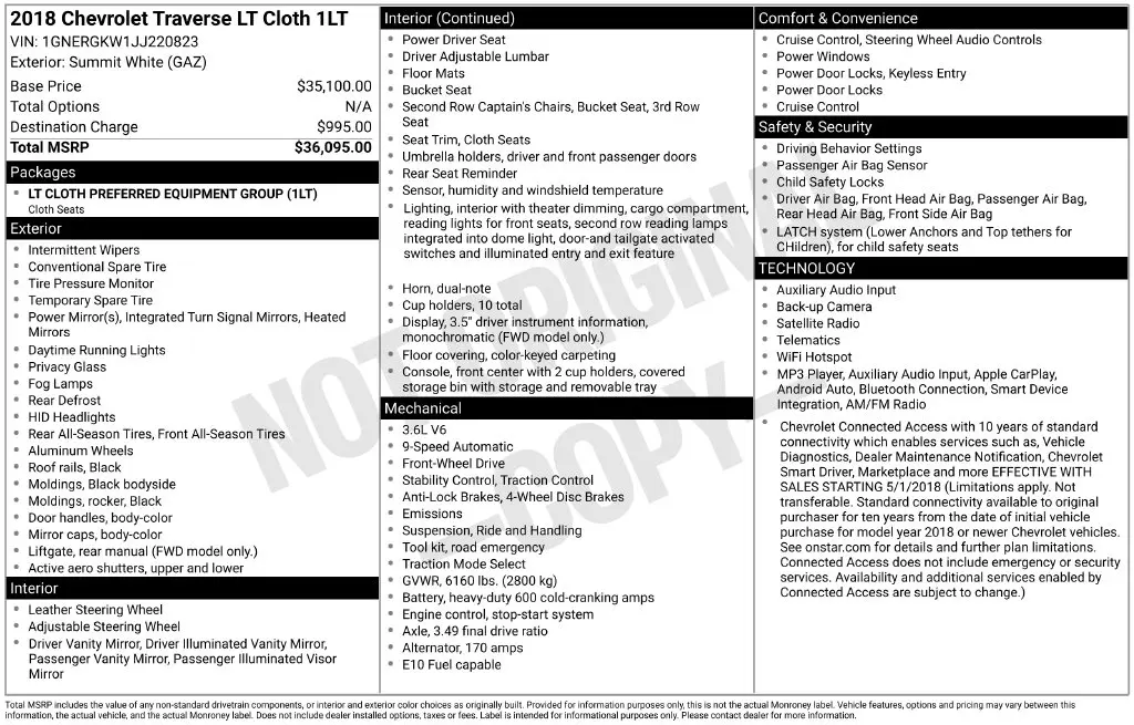 2018 Chevrolet Traverse - $11,568