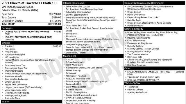2021 Chevrolet Traverse LT Cloth