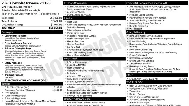 2026 Chevrolet Traverse RS