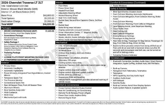 2026 Chevrolet Traverse - $39,890