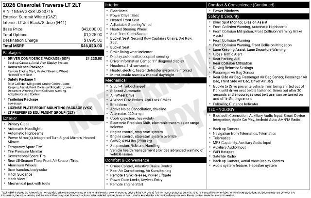 2026 Chevrolet Traverse - $36,825