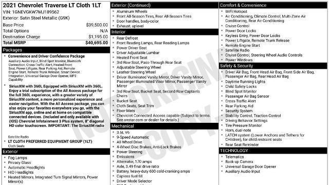 2021 Chevrolet Traverse LT Cloth