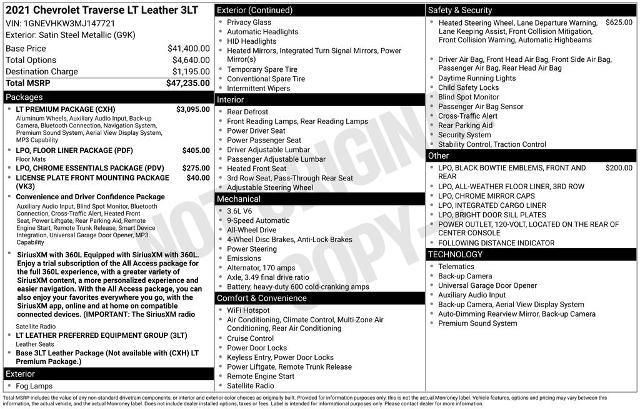 2021 Chevrolet Traverse - $17,556