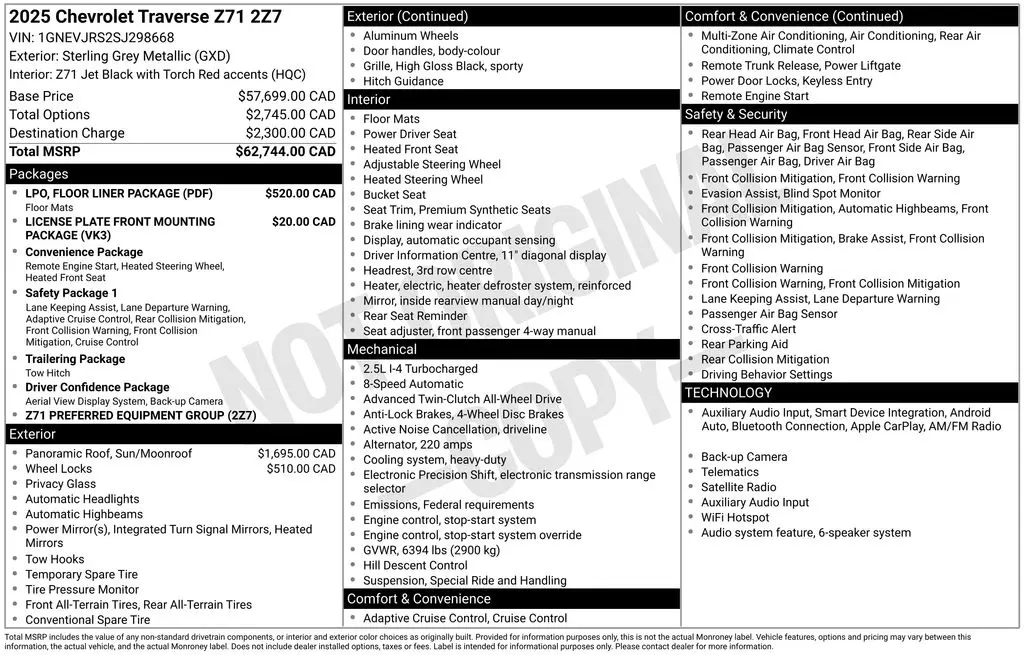 2025 Chevrolet Traverse - $46,799