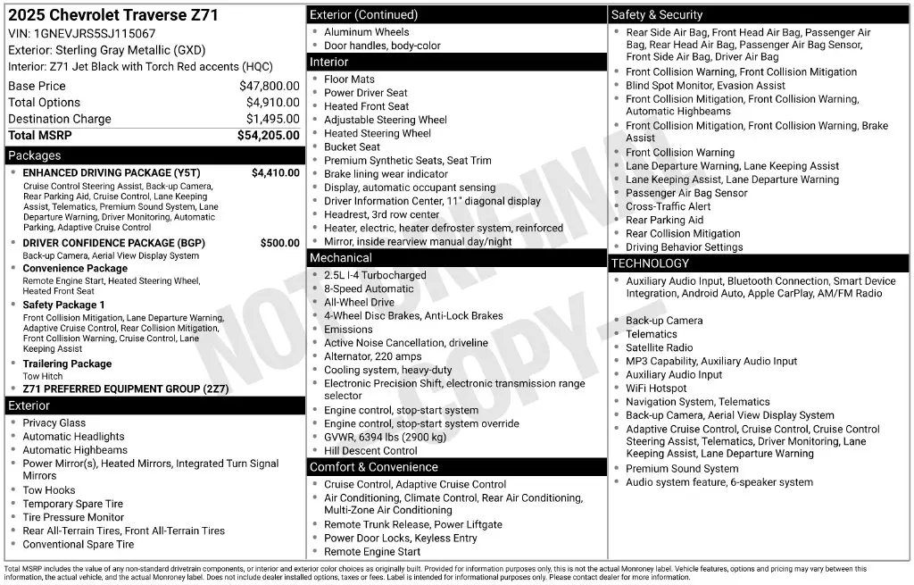 2025 Chevrolet Traverse - $44,000