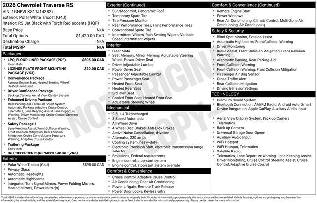 2026 Chevrolet Traverse - $51,579