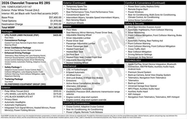 2026 Chevrolet Traverse - $57,770
