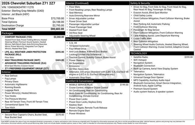 2026 Chevrolet Suburban - $70,979