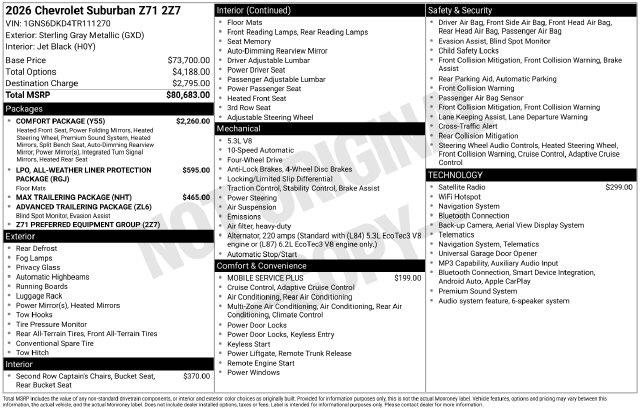 2026 Chevrolet Suburban - $69,579