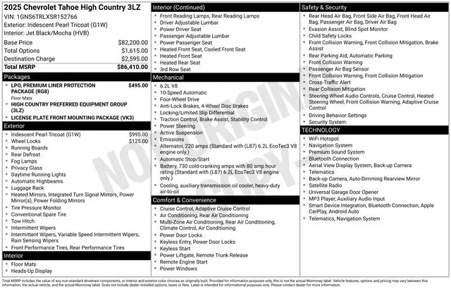2025 Chevrolet Tahoe - $68,814