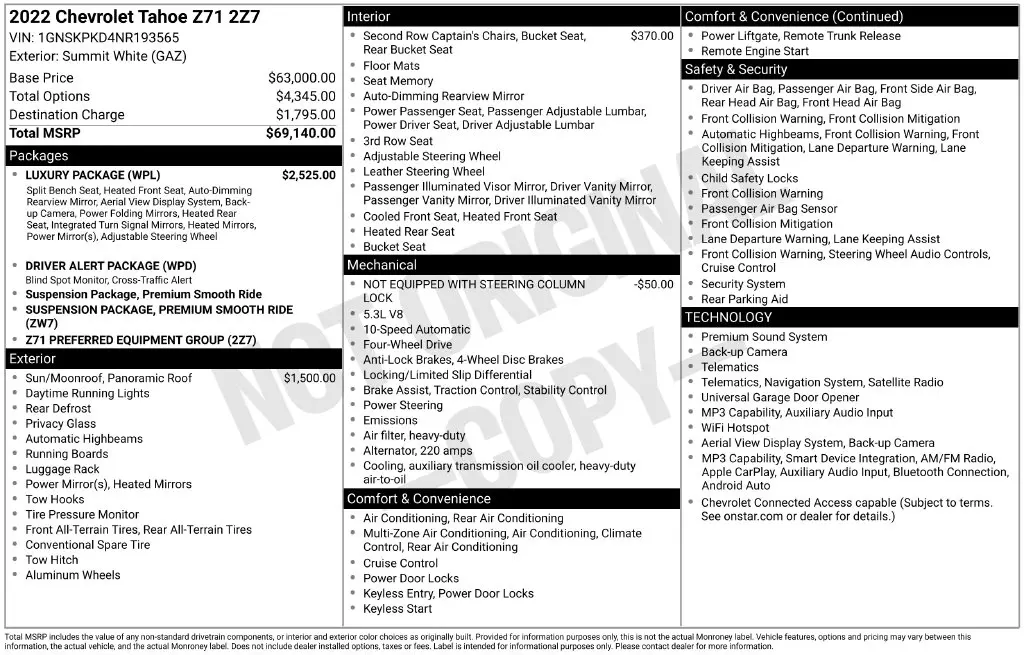2022 Chevrolet Tahoe - $44,000