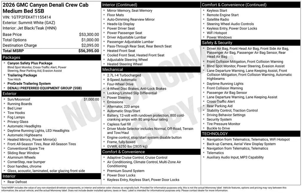 2026 GMC Canyon - $52,980