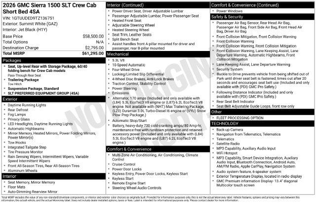 2026 GMC Sierra - $44,479