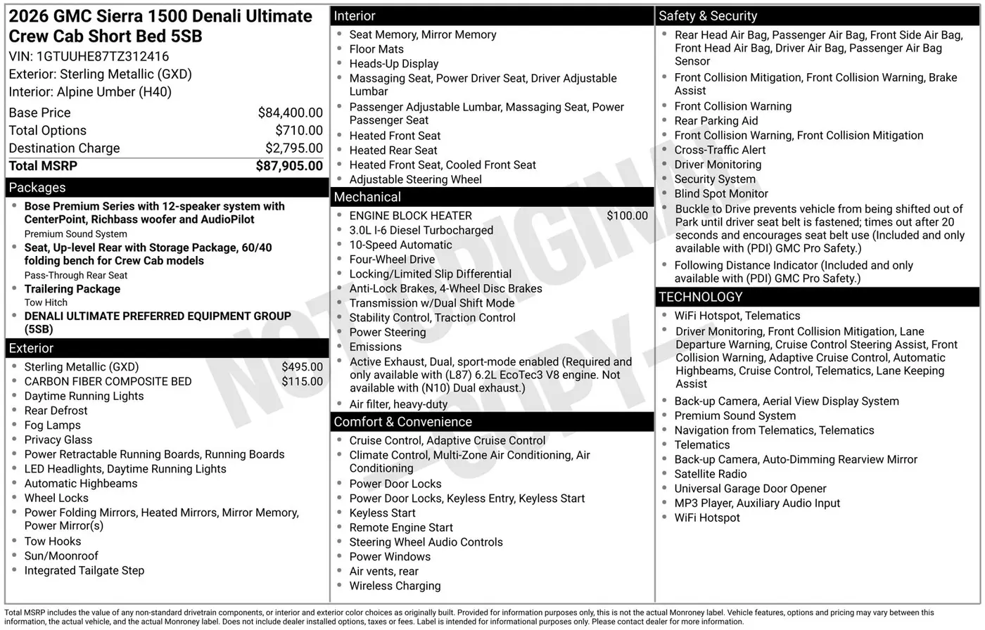 2026 GMC Sierra - $68,274