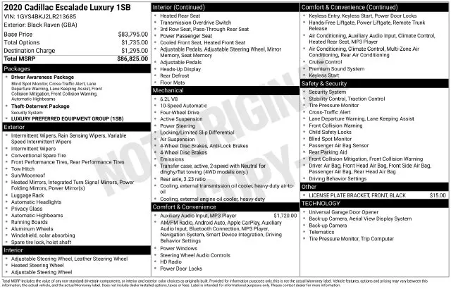 2020 Cadillac Escalade - $25,012