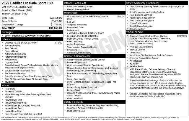 2022 Cadillac Escalade - $53,112