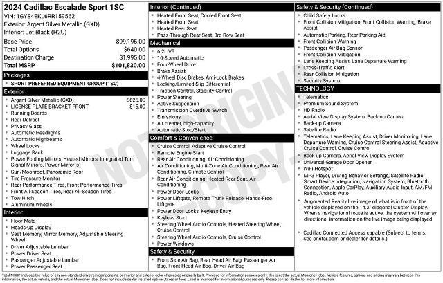 2024 Cadillac Escalade - $74,233