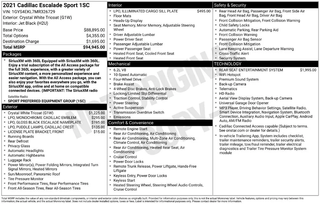 2021 Cadillac Escalade - $56,550