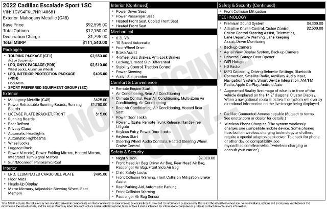 2022 Cadillac Escalade - $59,569