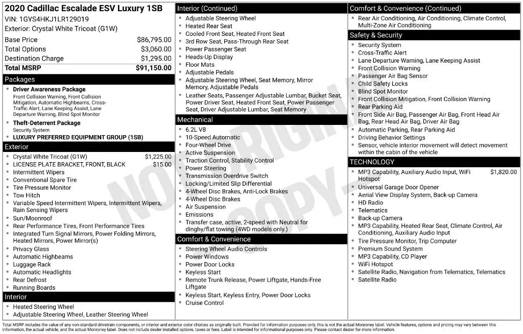 2020 Cadillac Escalade - $30,991