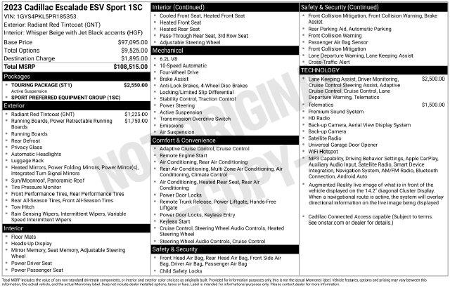 2023 Cadillac Escalade - $63,582
