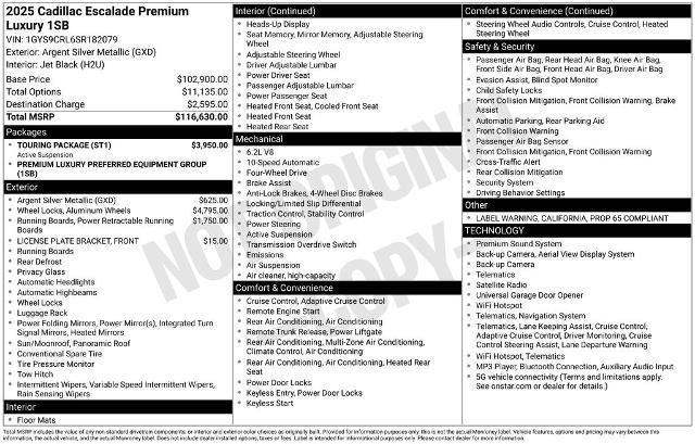2025 Cadillac Escalade - $97,285